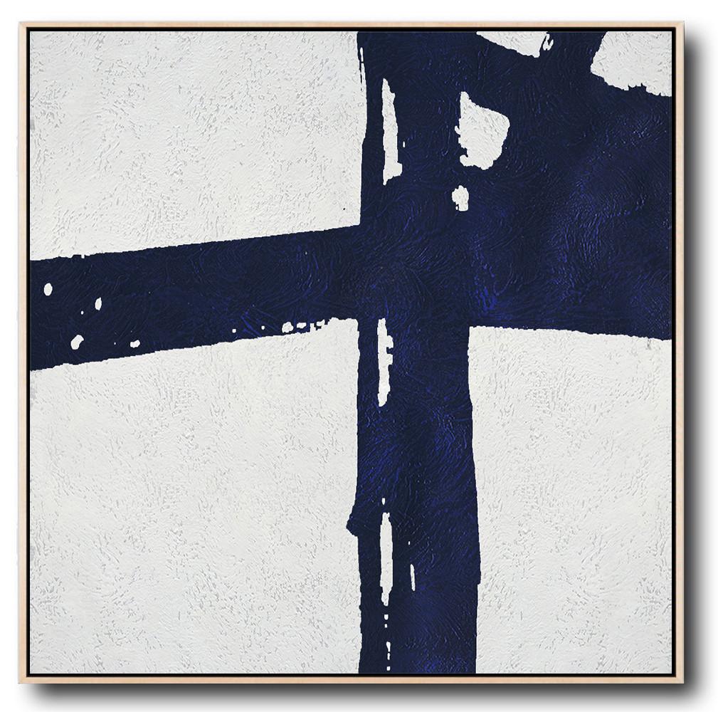 Buy Large Canvas Art Online - Hand Painted Navy Minimalist Painting On Canvas - Pop Art Prints Large